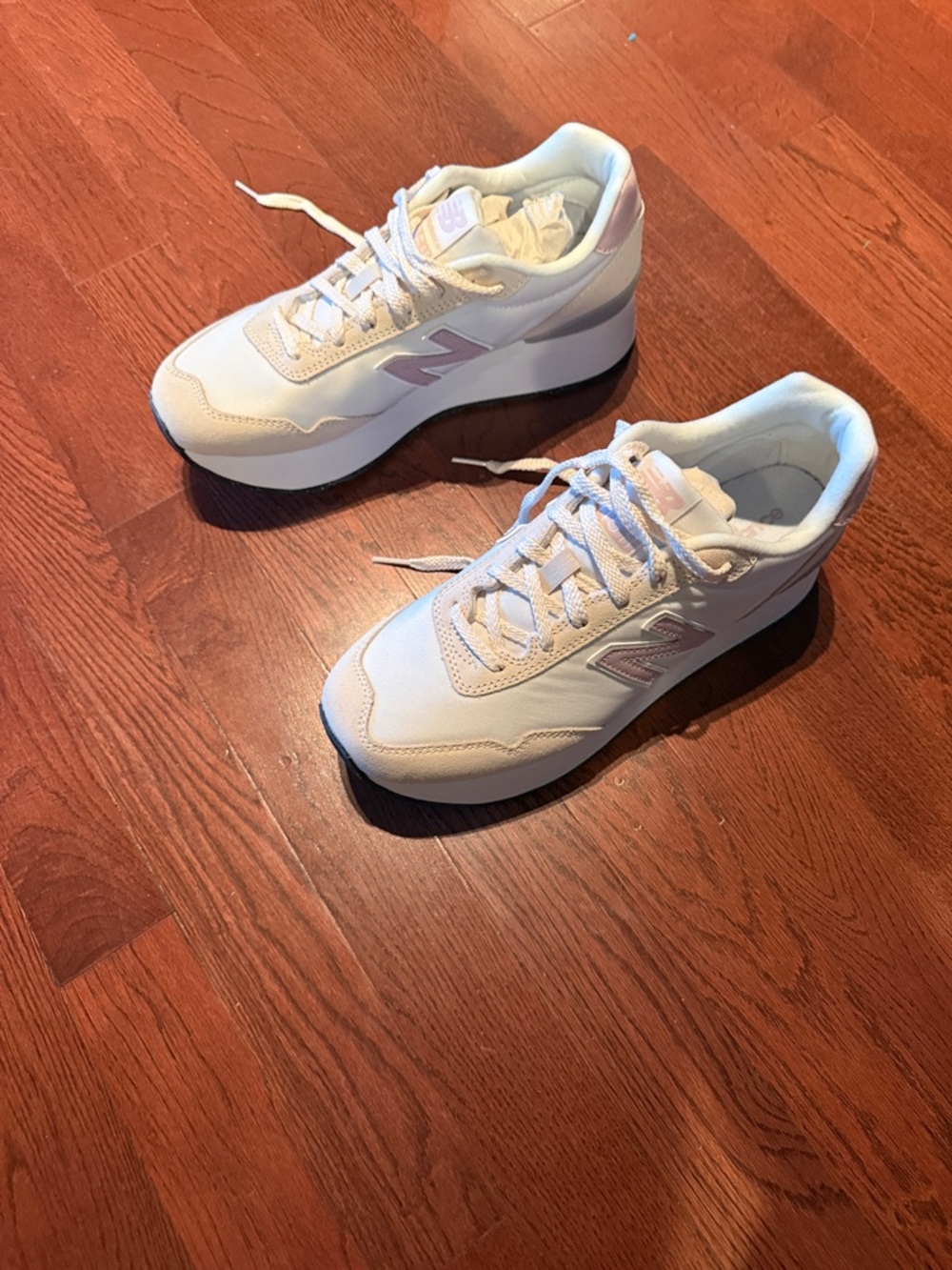 New Balance White Sneakers with Light Pink Accents